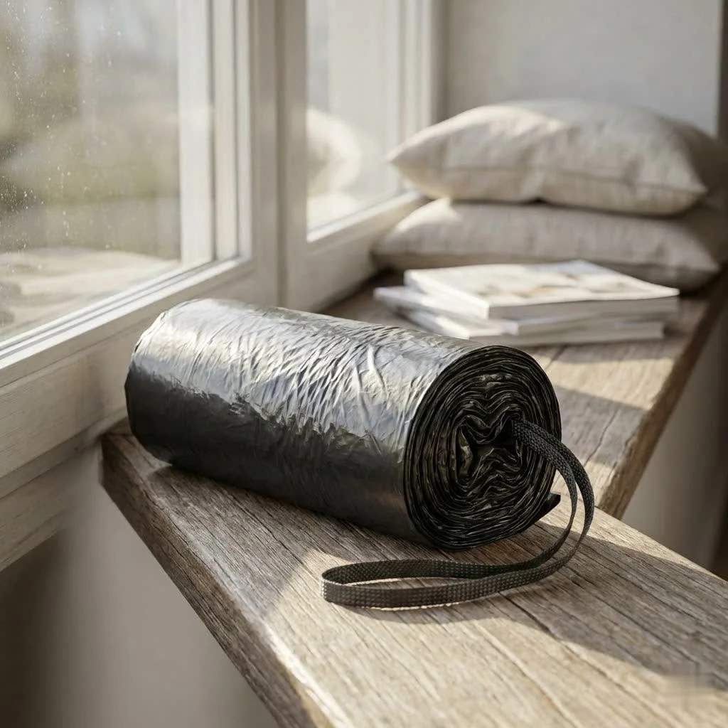 Large black trash bags for heavy-duty waste